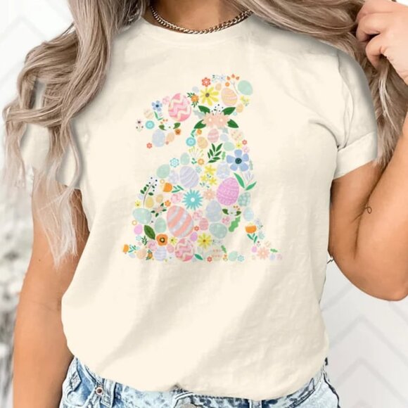 Tops - Floral Easter Bunny Shirt, Easter Graphic Tee, Gift For Easter